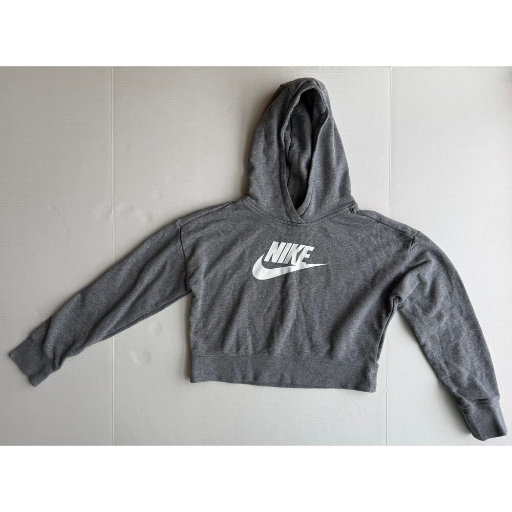 Nike Girls Sportswear Club French Terry Cropped Hoodie Gray White XL DC7210-091